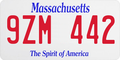 MA license plate 9ZM442