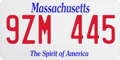 MA license plate 9ZM445