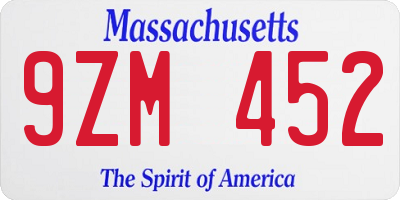 MA license plate 9ZM452