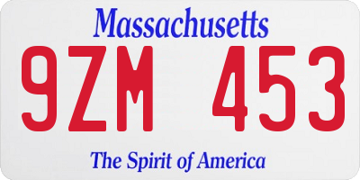 MA license plate 9ZM453