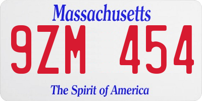 MA license plate 9ZM454