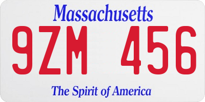 MA license plate 9ZM456