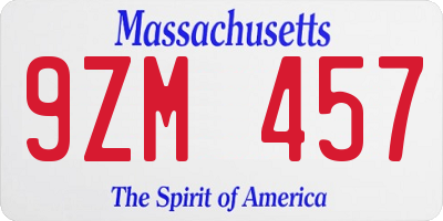 MA license plate 9ZM457