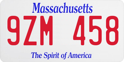 MA license plate 9ZM458