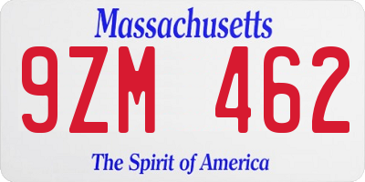 MA license plate 9ZM462