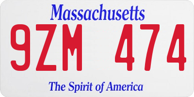 MA license plate 9ZM474