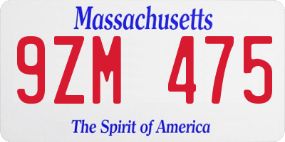 MA license plate 9ZM475