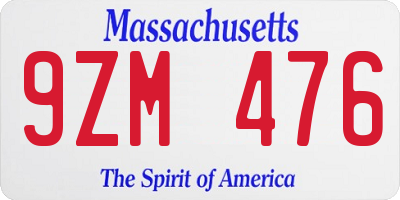 MA license plate 9ZM476