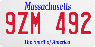 MA license plate 9ZM492