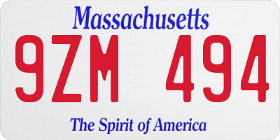 MA license plate 9ZM494