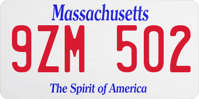 MA license plate 9ZM502