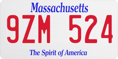 MA license plate 9ZM524