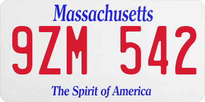 MA license plate 9ZM542