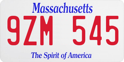 MA license plate 9ZM545