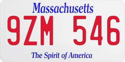MA license plate 9ZM546