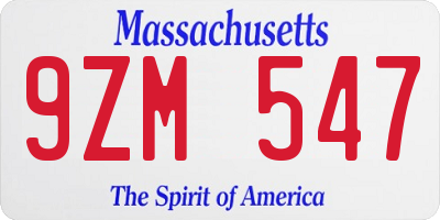 MA license plate 9ZM547