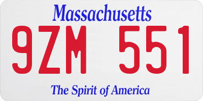 MA license plate 9ZM551