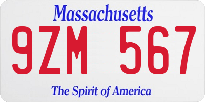 MA license plate 9ZM567