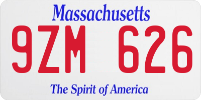 MA license plate 9ZM626