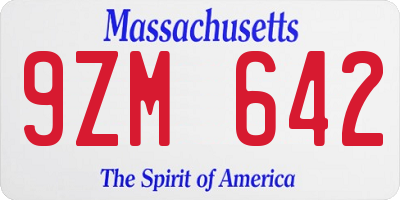 MA license plate 9ZM642