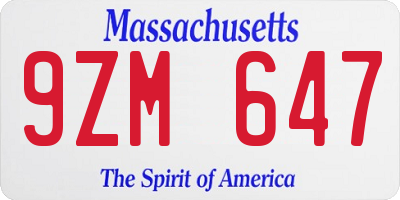 MA license plate 9ZM647