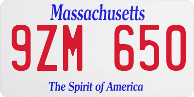 MA license plate 9ZM650