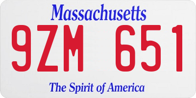 MA license plate 9ZM651