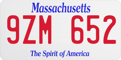 MA license plate 9ZM652