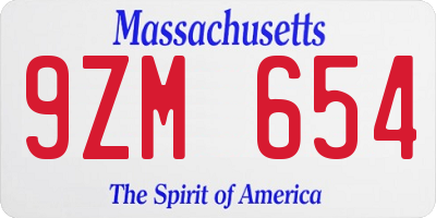 MA license plate 9ZM654