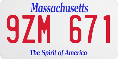 MA license plate 9ZM671