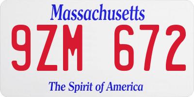 MA license plate 9ZM672