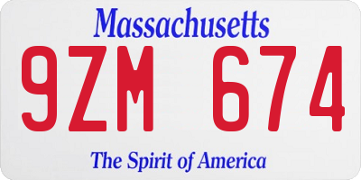 MA license plate 9ZM674