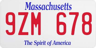 MA license plate 9ZM678