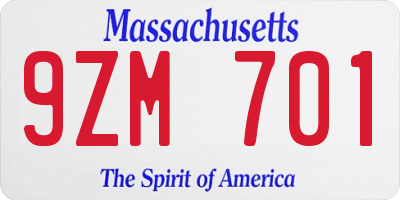 MA license plate 9ZM701