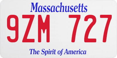 MA license plate 9ZM727