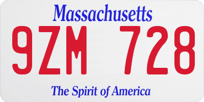MA license plate 9ZM728