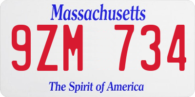 MA license plate 9ZM734
