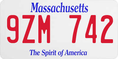 MA license plate 9ZM742