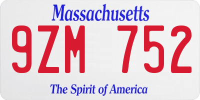 MA license plate 9ZM752