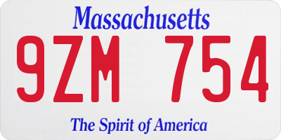 MA license plate 9ZM754