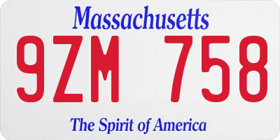 MA license plate 9ZM758