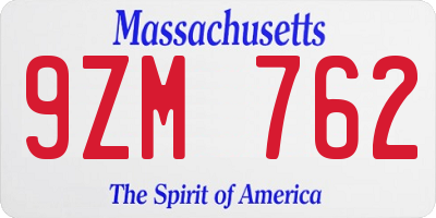 MA license plate 9ZM762