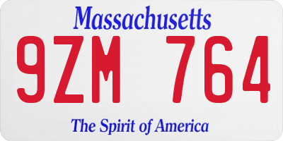 MA license plate 9ZM764