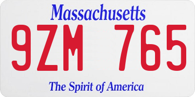 MA license plate 9ZM765