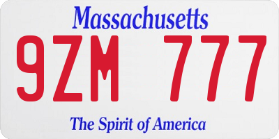 MA license plate 9ZM777