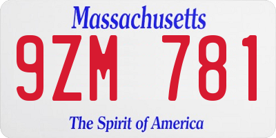 MA license plate 9ZM781