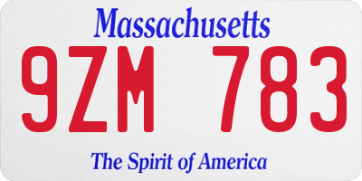 MA license plate 9ZM783