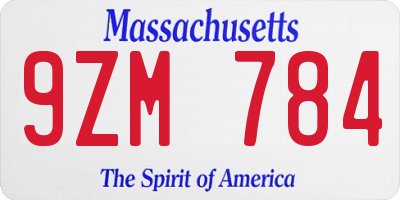 MA license plate 9ZM784