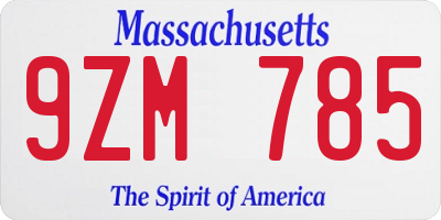 MA license plate 9ZM785