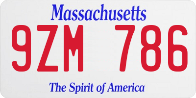 MA license plate 9ZM786